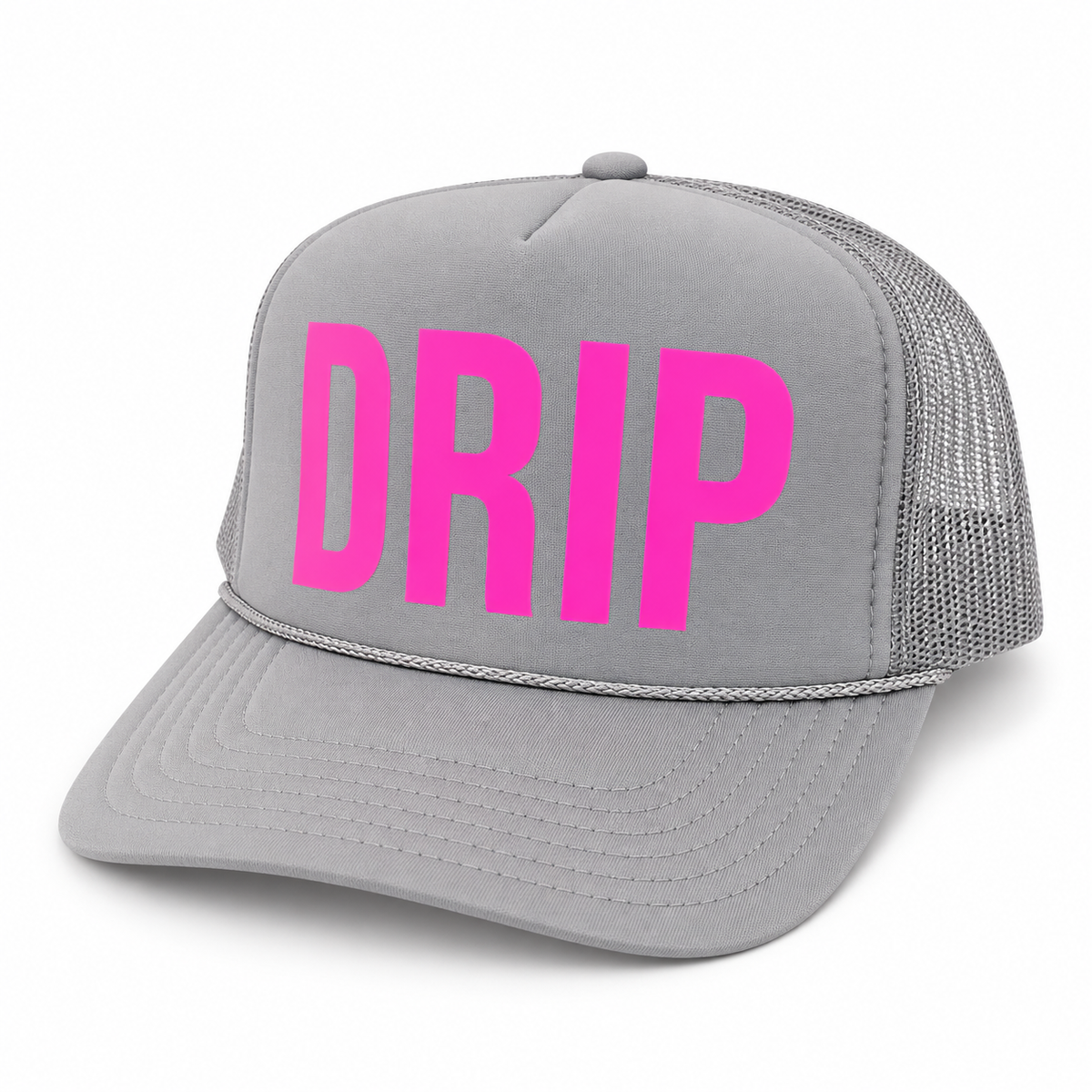 Gray and Neon Pink Drip Trucker